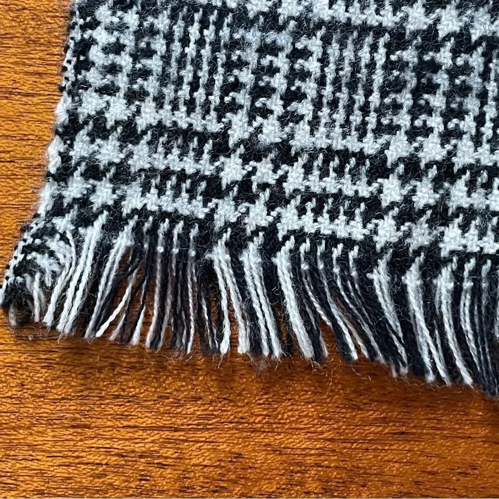 Acrylic Cashmere Scarf Houndstooth Plaid Black White